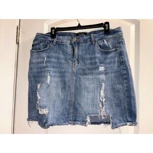 Judy Blue Denim Distressed Casual Comfort Skirt Women's 2X
